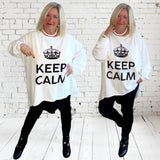 oversized Langarm Shirt "KEEP CALM", weiß