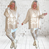 oversized Langarm Shirt "KEEP CALM", beige