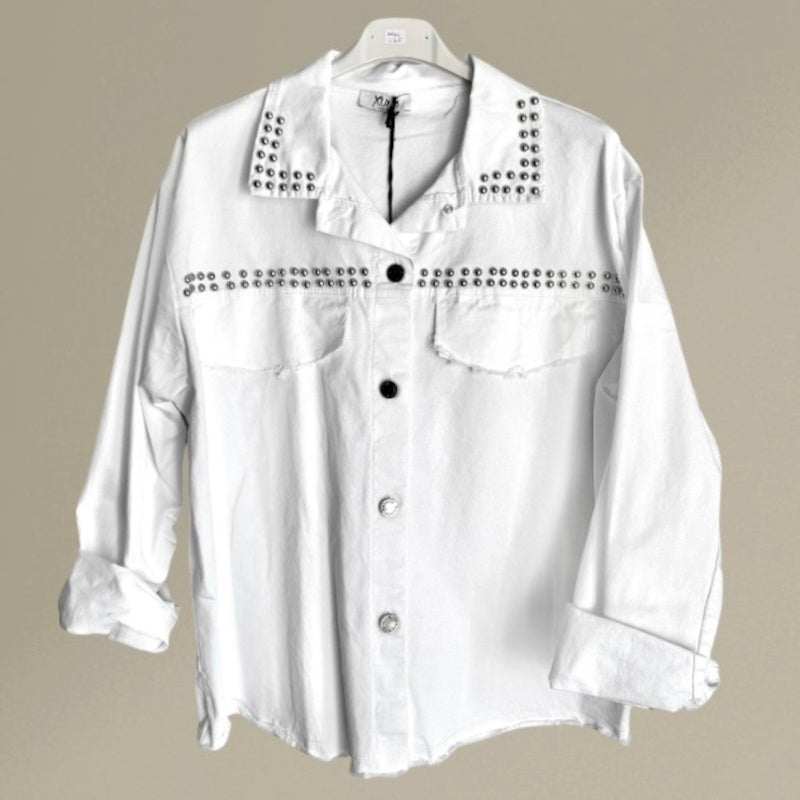 Denim Hemd Jacke "RIVETS", weiß
