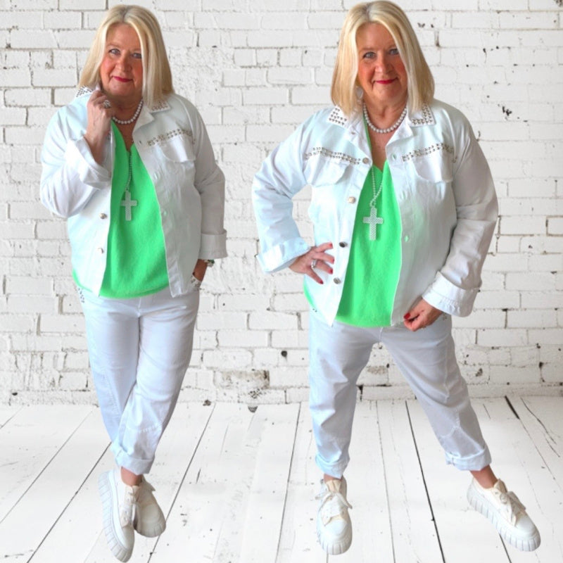 Denim Hemd Jacke "RIVETS", weiß
