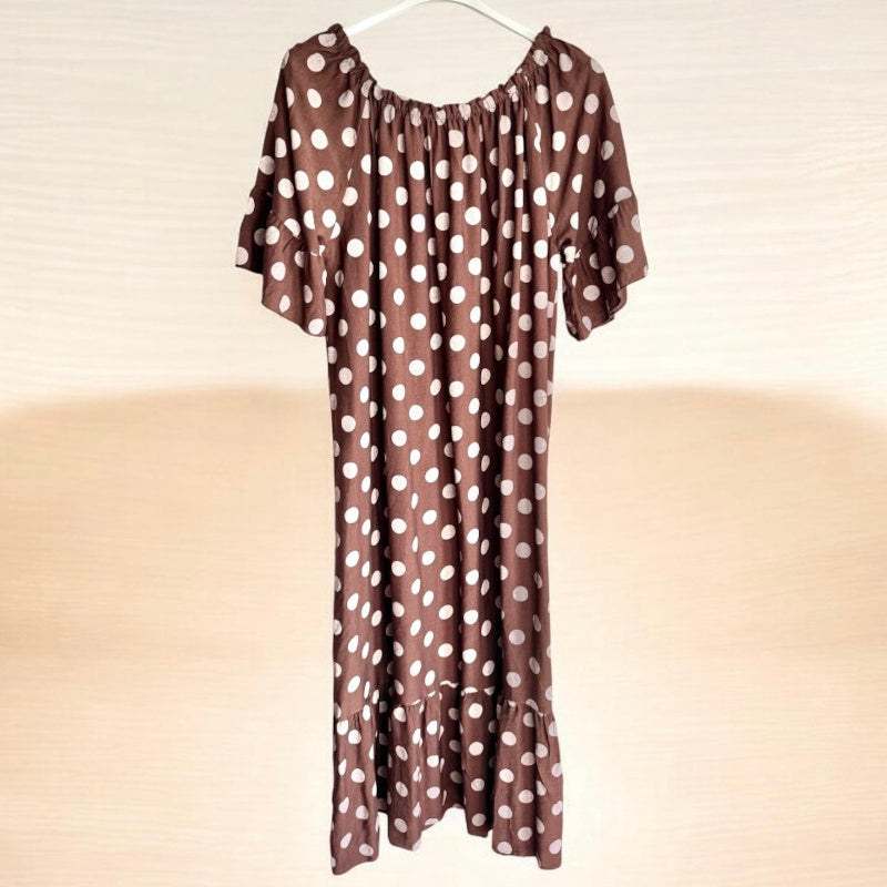Carmen Maxi Kleid "POLKA DOTS", braun/weiß