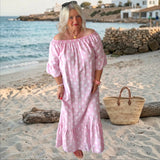 Carmen Maxi Kleid "POLKA DOTS", rosa/weiß