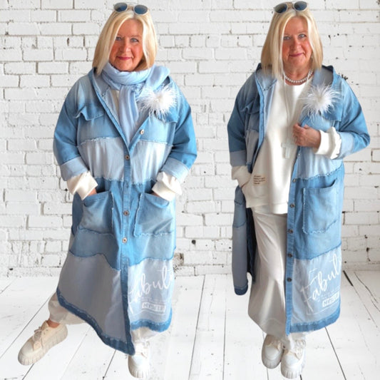 Jeans Mantel "FABULOUS" mit Kapuze, light denim