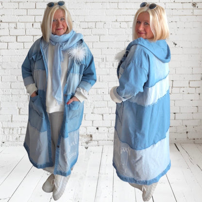 Jeans Mantel "FABULOUS" mit Kapuze, light denim