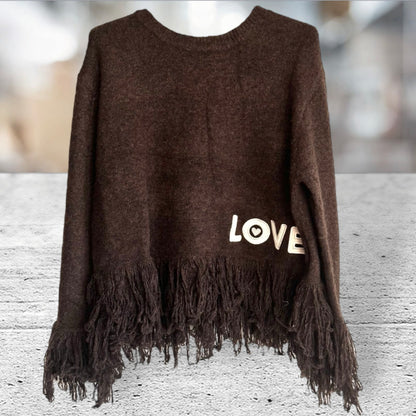 Pullover "FRINGE LOVE", braun