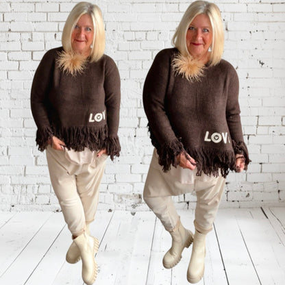 Pullover "FRINGE LOVE", braun