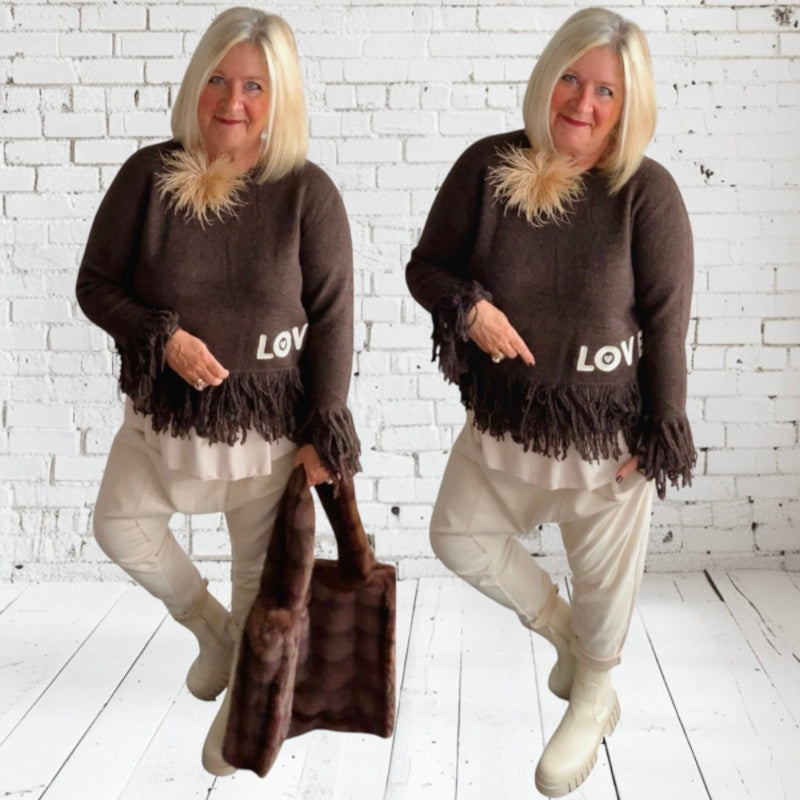 Pullover "FRINGE LOVE", braun