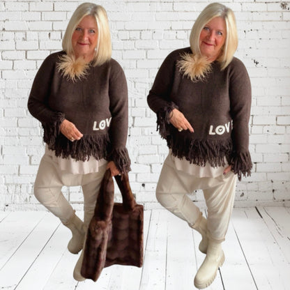 Pullover "FRINGE LOVE", braun