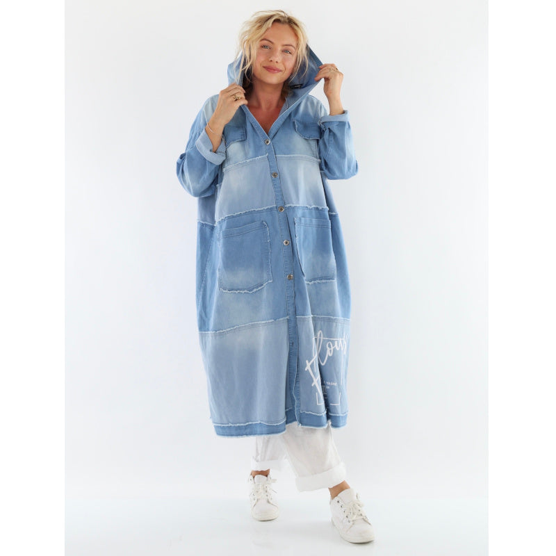 Jeans Mantel "FABULOUS" mit Kapuze, light denim