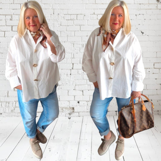 Hemd Bluse "BROOCH" mit Broschen, weiß