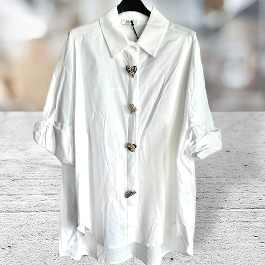 Hemd Bluse "BROOCH" mit Broschen, weiß