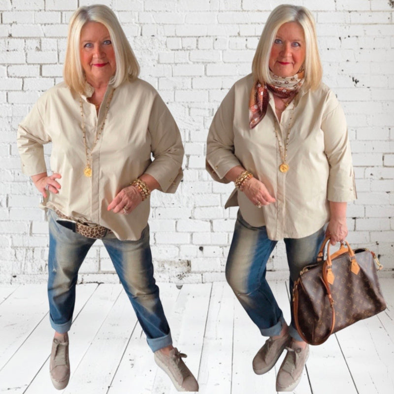 Bluse "MANDARIN" mit Stehkragen, beige