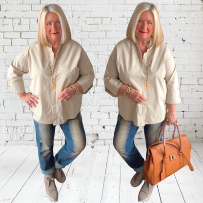 Bluse "MANDARIN" mit Stehkragen, beige