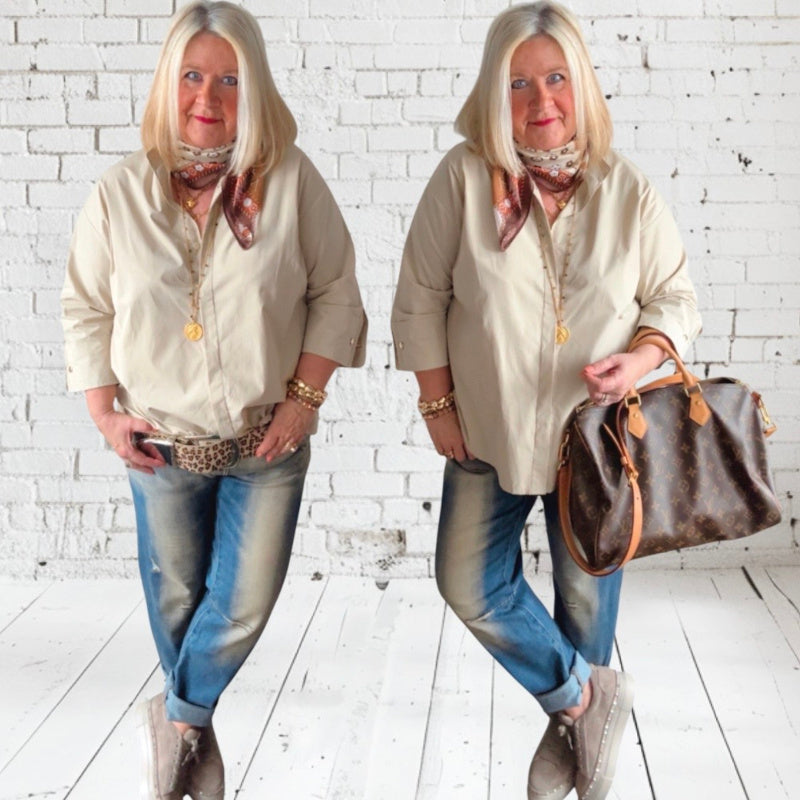 Bluse "MANDARIN" mit Stehkragen, beige