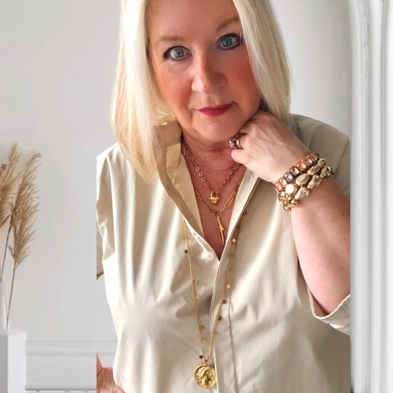 Bluse "MANDARIN" mit Stehkragen, beige