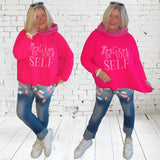 Hoodie "BELIEVE" mit Teddy Kapuze, neonpink