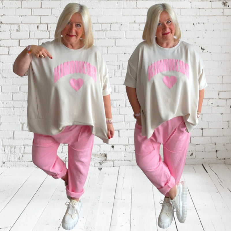 kurzarm Sweater "KINDNESS", beige