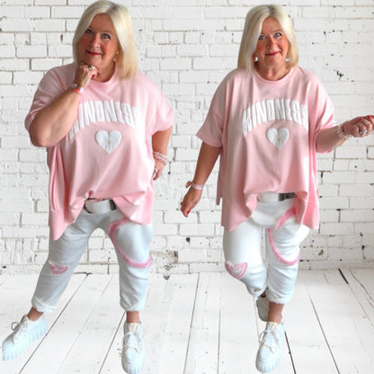 kurzarm Sweater "KINDNESS", light peach