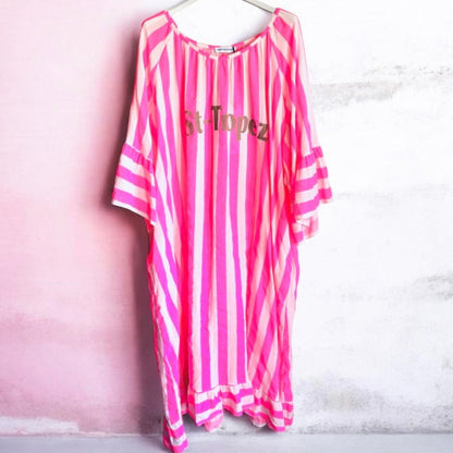 Maxi Kleid "ST. TROPEZ", neonpink/weiß