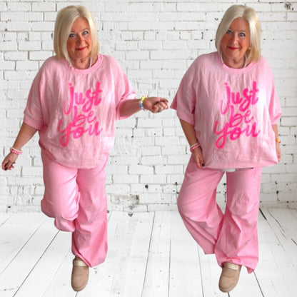 Leinen Shirt "JUST BE YOU", rosa