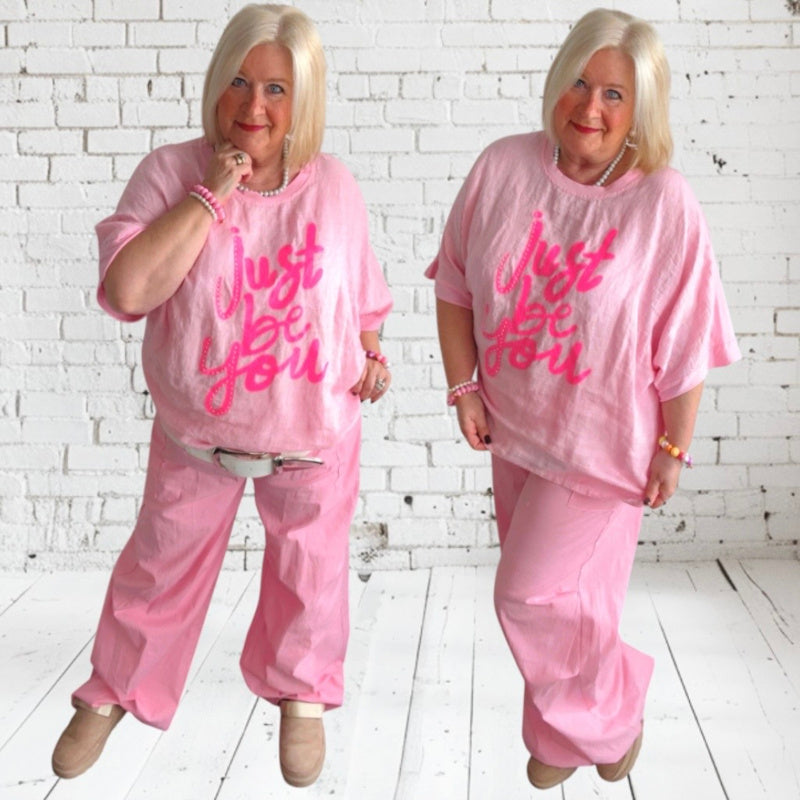 Leinen Shirt "JUST BE YOU", rosa