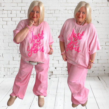 Leinen Shirt "JUST BE YOU", rosa