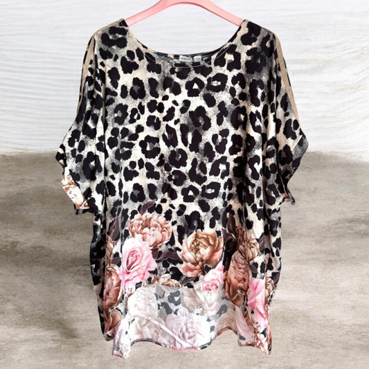 Viskose Shirt "ROMANTIC LEO", beige/schwarz