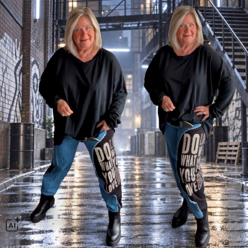 Jeans Sweat Hose "DO WHAT YOU LOVE" mit Strass