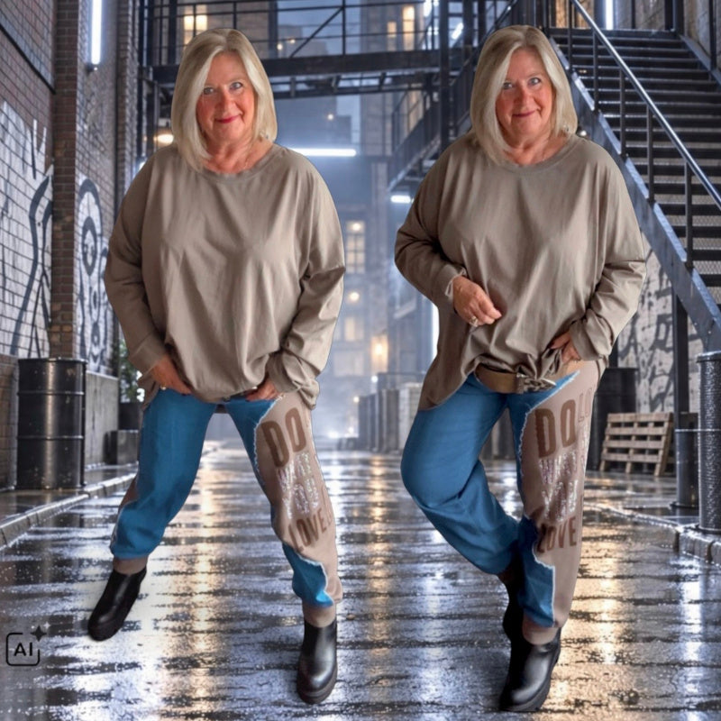 Jeans Sweat Hose "DO WHAT YOU LOVE" mit Strass