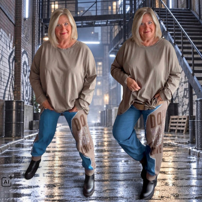 Jeans Sweat Hose "DO WHAT YOU LOVE" mit Strass
