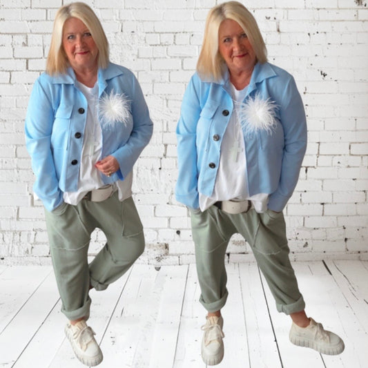 Kurze Waschleder Jacke "ZAALA", hellblau