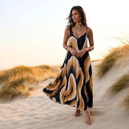 Viskose Maxi Kleid "SANDY DUNES", schwarz/beige