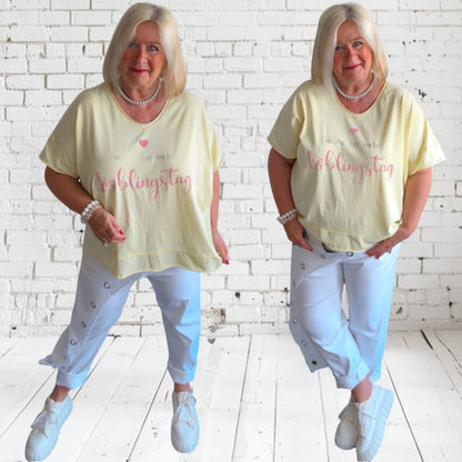T-Shirt "LIEBLINGSTAG", zitronengelb