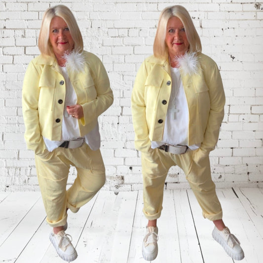 Kurze Waschleder Jacke "ZAALA", zitronengelb