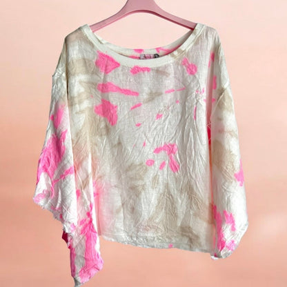 Leinen oversized Shirt "TIE DYE", beige/pink