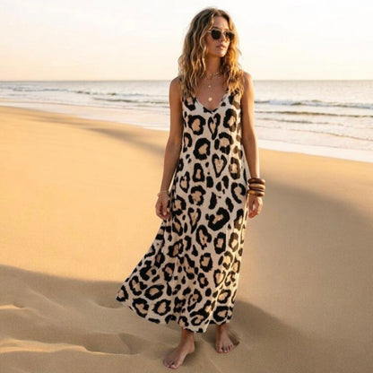 Viskose Maxi Kleid "FEMININE LEOPARD", Leo-beige (lieferbar ab ca. 13.7.)