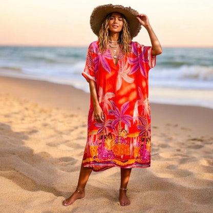 Viskose Kleid "PALM BEACH", orange/pink (lieferbar ab ca. 13.7.)