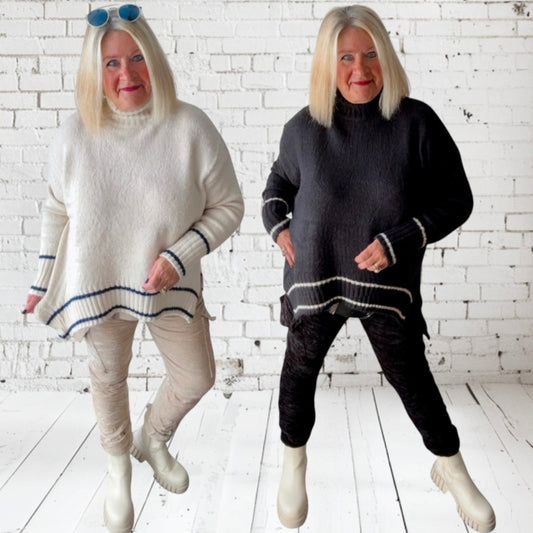 Mockneck Pullover "CURVED LINE"