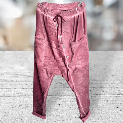 Baggy Hose "BUTTONS" in Velour-Optik