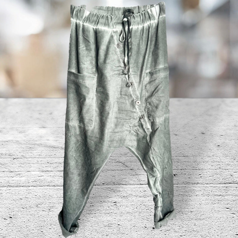 Baggy Hose "BUTTONS" in Velour-Optik