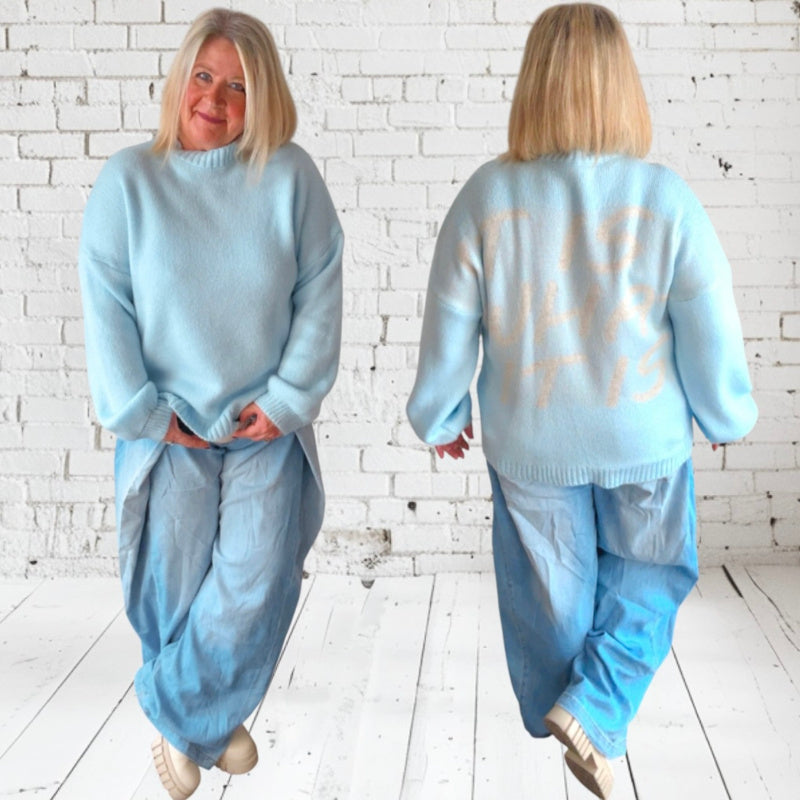 Pullover "IT IS WHAT IT IS", hellblau