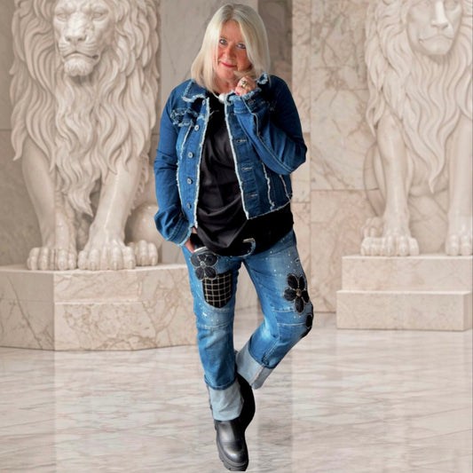 cropped Jeansjacke "FRAYED", dark denim
