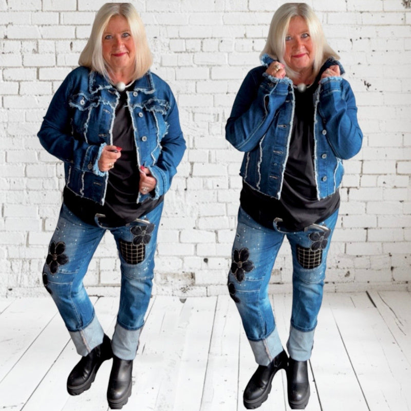 cropped Jeansjacke "FRAYED", dark denim