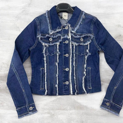 cropped Jeansjacke "FRAYED", dark denim