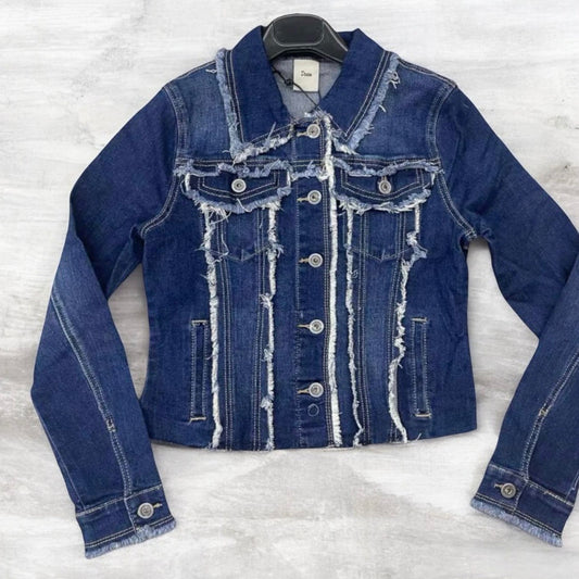 cropped Jeansjacke "FRAYED", dark denim