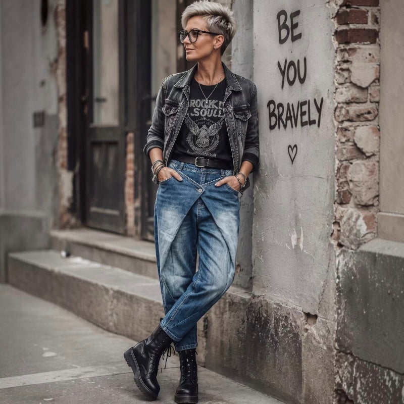 SEXY WOMAN Jeans "OVERLAP" mit weitem Bein