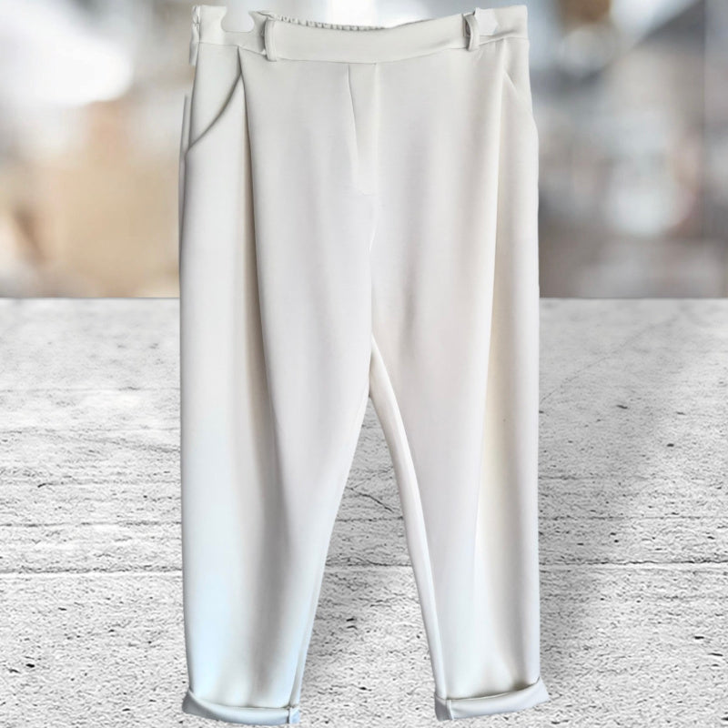 Viskose Baggy "PLEATS" mit Bundfalten, offwhite