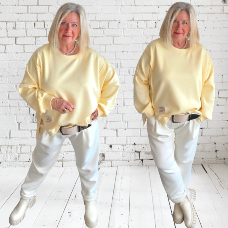 Viskose Baggy "PLEATS" mit Bundfalten, offwhite