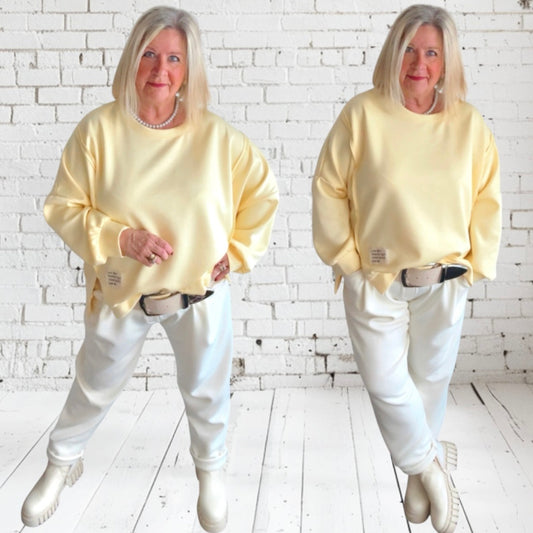 Viskose Baggy "PLEATS" mit Bundfalten, offwhite