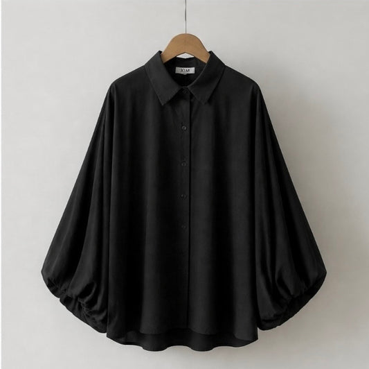 Popeline Bluse "VALLO BALLOON", schwarz